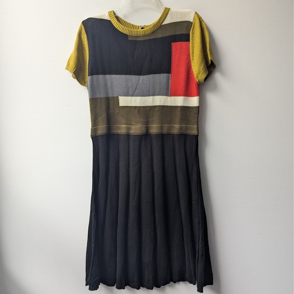 Vince Camuto Dresses & Skirts - Vince Camuto Sweater Dress Multi Colorblock Geometric Pleated Sz M Retro Mod